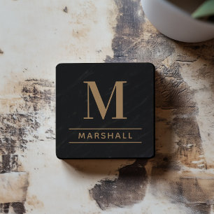 Classic Cognac Tan Serif Monogram Name Beverage Coaster