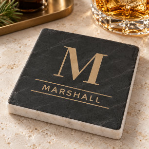 Classic Cognac Tan Serif Monogram Name Stone Coaster