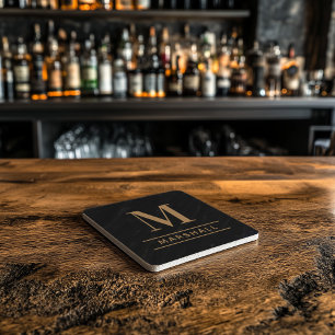 Classic Cognac Tan Serif Monogram Name Stone Coaster