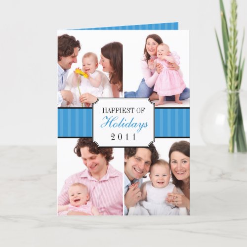 Classic collage blue striped band Christmas photo Holiday Card