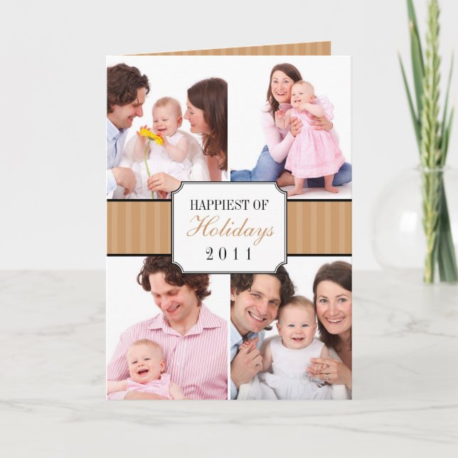 Classic collage brown striped band Christmas photo Holiday Card (Front)