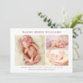 Classic Collage Rosy Pink Baby Girl Photo Birth Announcement (Standing Front)