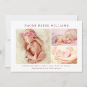 Classic Collage Rosy Pink Baby Girl Photo Birth Announcement (Front)
