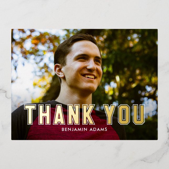 Classic Collegiate FOIL Grad Thank You Postcard (Front)