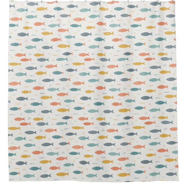 Classic Colorful Fish Pattern on Cream Background Shower Curtain