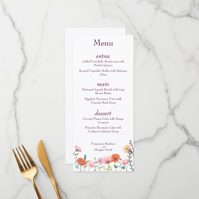 Classic colorful floral greenery menu (Front/Back In Situ)