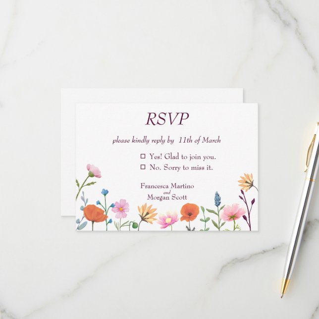 Classic colorful floral greenery RSVP card (Front/Back In Situ)