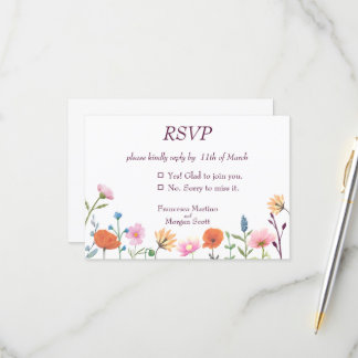 Classic colorful floral greenery RSVP card