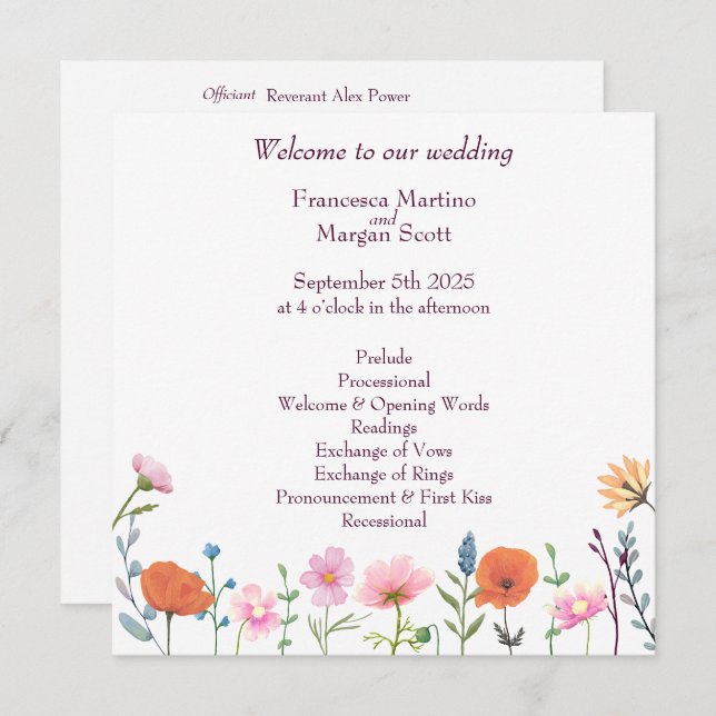 Classic colorful floral greenery wedding program (Front/Back)