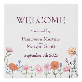 Classic colorful floral greenery welcomr faux canvas print