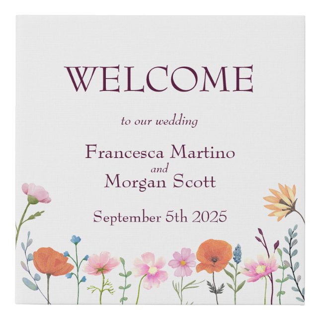 Classic colorful floral greenery welcomr faux canvas print (Front)
