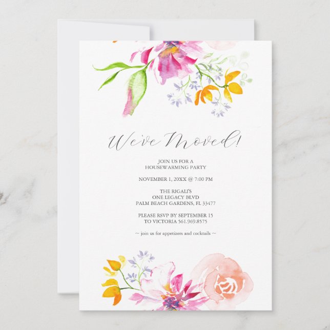 Classic Colorful Flowers Housewarming Party  Invitation (Front)