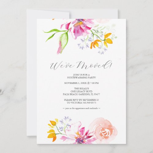 Classic Colorful Flowers Housewarming Party  Invitation