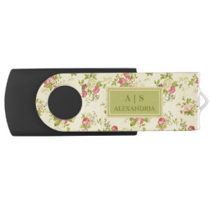 Classic Colorful Roses   Floral Monogram Flash Drive