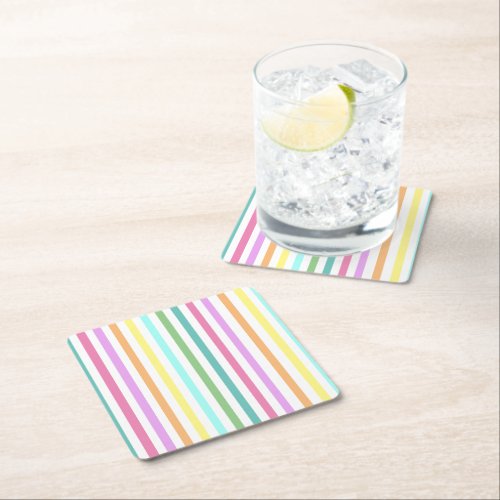 Classic Colorful Stripe Square Paper Coaster