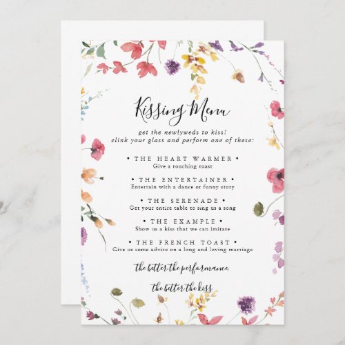 Classic Colorful Wedding Kissing Menu Game Card