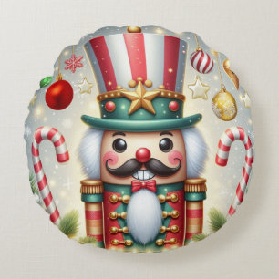 Classic, colorful, whimsical Christmas nutcracker Round Pillow