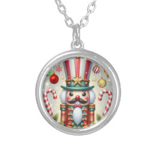 Classic, colorful, whimsical Christmas nutcracker Silver Plated Necklace