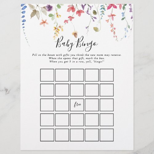 Classic Colorful Wild Baby Bingo Shower Game