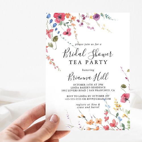 Classic Colorful Wild Bridal Shower Tea Party  Invitation