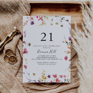 Classic Colorful Wild Floral 21st Birthday Party  Invitation