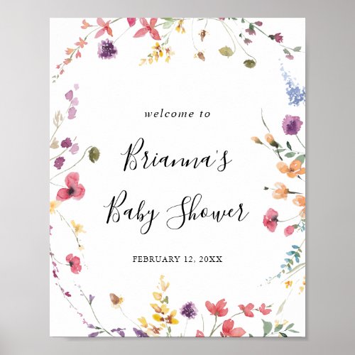 Classic Colorful Wild Floral Baby Shower Welcome  Poster