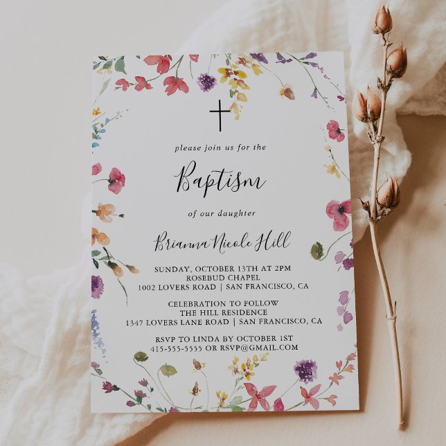 Classic Colorful Wild Floral Baptism  Invitation (Creator Uploaded)