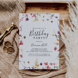 Classic Colorful Wild Floral Birthday Party Invitation