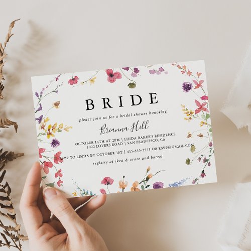 Classic Colorful Wild Floral Bride Bridal Shower Invitation