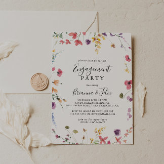 Classic Colorful Wild Floral Engagement Party  Invitation