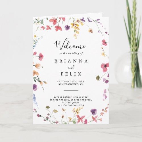 Classic Colorful Wild Floral Folded Wedding  Program