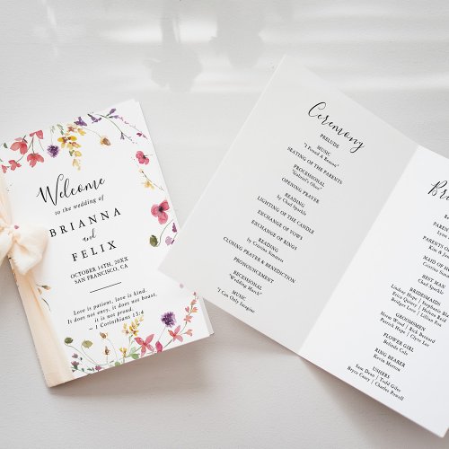 Classic Colorful Wild Floral Folded Wedding  Program