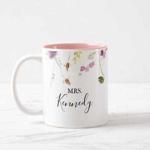 Classic Colorful Wild Floral Mrs Newlywed Bride  Two_Tone Coffee Mug