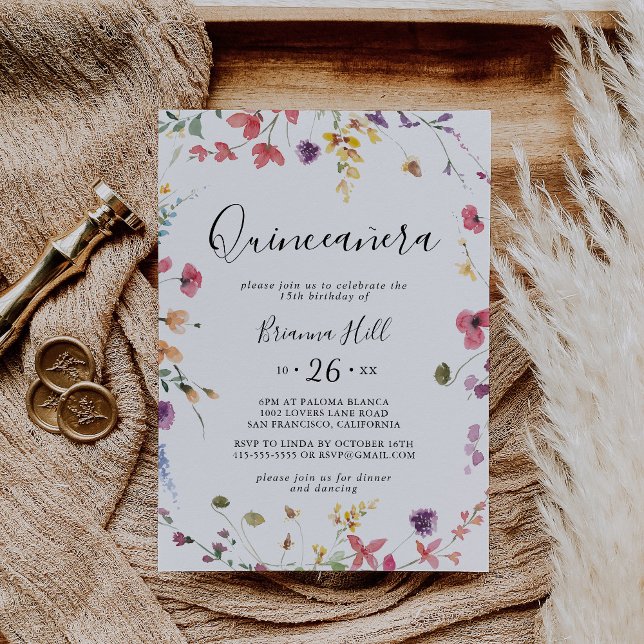 Classic Colorful Wild Floral Quinceañera Invitation (Creator Uploaded)
