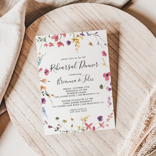 Classic Colorful Wild Floral Rehearsal Dinner  Invitation