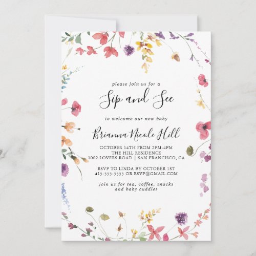 Classic Colorful Wild Floral Sip and See  Invitation