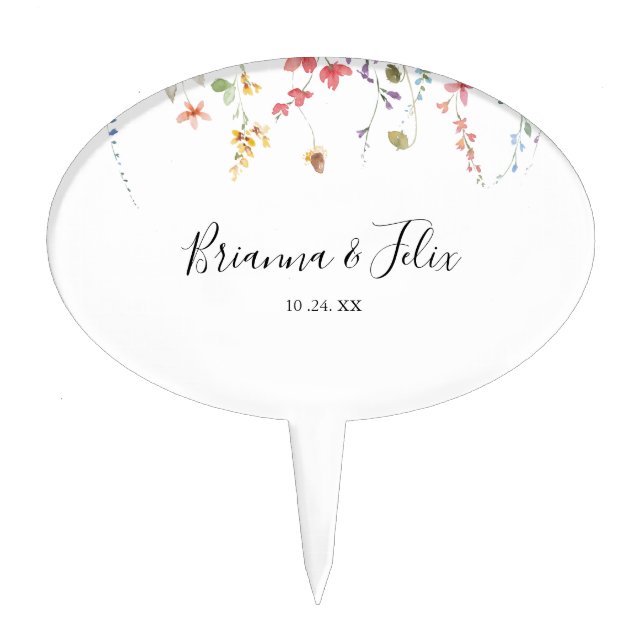 Classic Colorful Wild Floral Wedding  Cake Topper (Front)