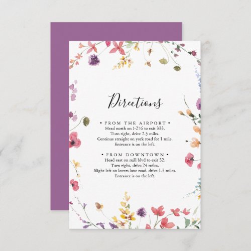 Classic Colorful Wild Floral Wedding Directions  Enclosure Card