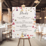 Classic Colorful Wild Floral Wedding Drinks Menu  Poster<br><div class="desc">This classic colorful wild floral wedding drinks menu sign is perfect for a rustic wedding. The design features a yellow,  purple,  white wild flowers with foliage in a rose and green watercolor background.</div>