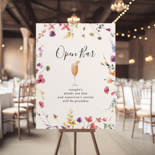 Classic Colorful Wild Floral Wedding Open Bar Sign