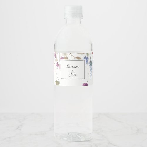 Classic Colorful Wild Floral Wedding  Water Bottle Label
