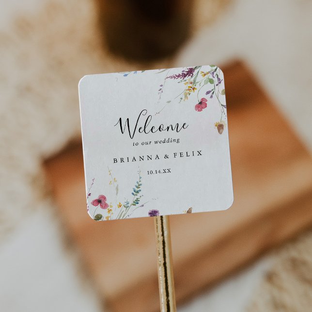 Classic Colorful Wild Floral Wedding Welcome  Square Sticker (Creator Uploaded)