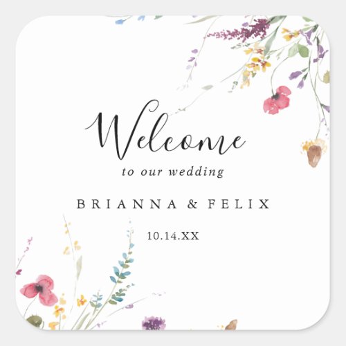 Classic Colorful Wild Floral Wedding Welcome  Square Sticker