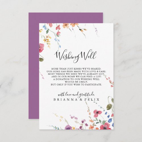 Classic Colorful Wild Floral Wedding Wishing Well  Enclosure Card
