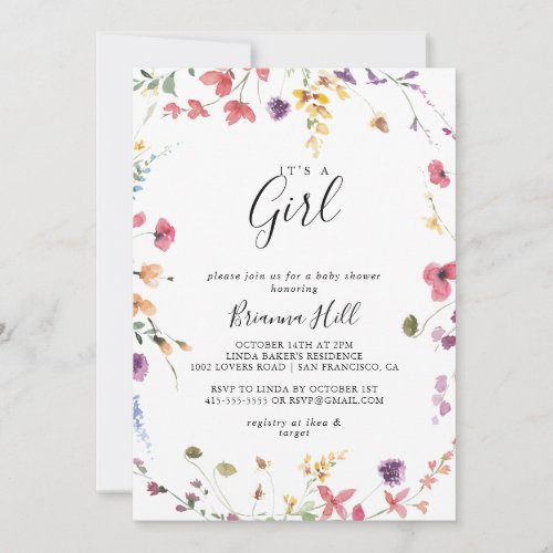 Classic Colorful Wild Its A Girl Baby Shower  Invitation