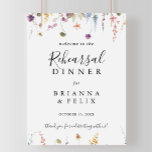 Classic Colorful Wild Rehearsal Dinner Welcome  Poster<br><div class="desc">This classic colorful wild rehearsal dinner welcome sign is perfect for a rustic wedding rehearsal. The design features a yellow,  purple,  white wild flowers with foliage in a rose and green watercolor background.</div>