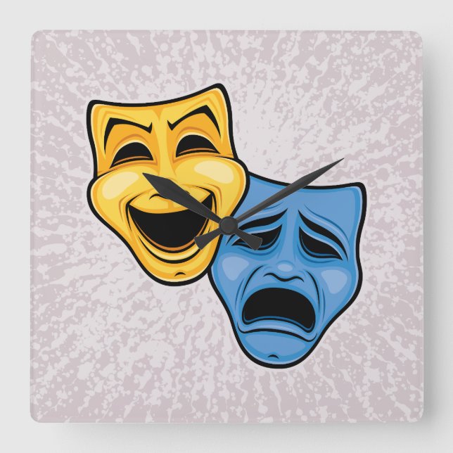 Classic Comedy And Tragedy Theatrical Masks Square Wall Clock (Front)