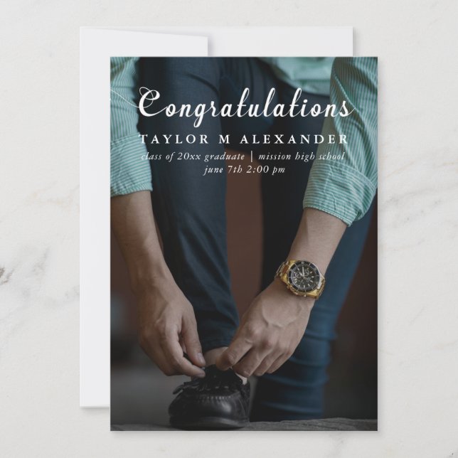 Classic Congratulations Script Photo Graduation Announcement (Front)