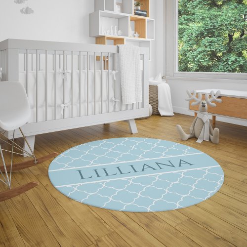 Classic Contemporary Blue Pattern Nursery Name Rug