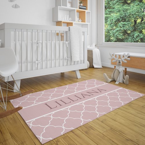 Classic Contemporary Pink Pattern Nursery Name Rug